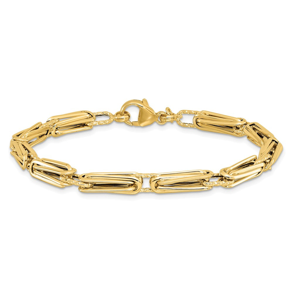 14k Polished and Textured Fancy Link Bracelet
