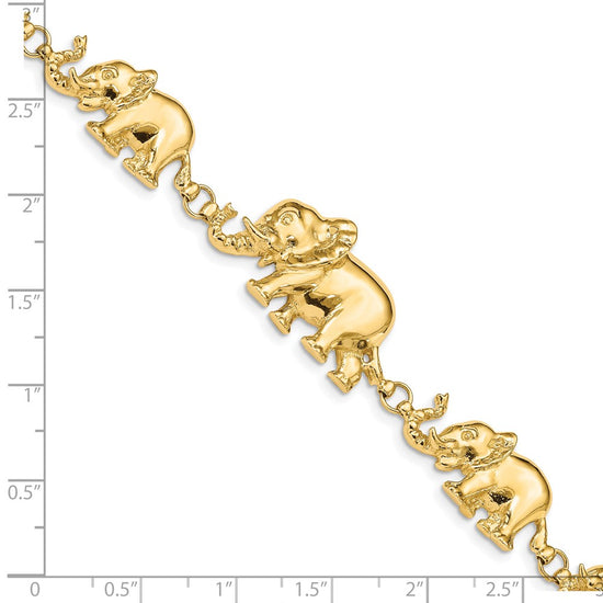 14k Polished Graduated Elephant 7 inch Bracelet