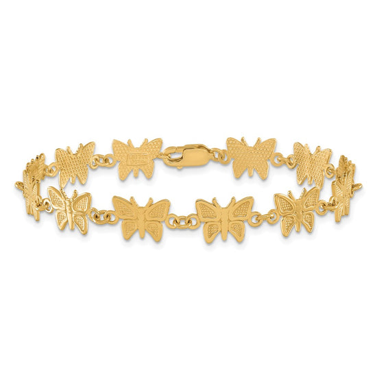 14k Satin and Polished Butterfly 7 inch Bracelet