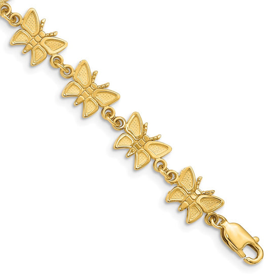14k Satin and Polished Butterfly 7 inch Bracelet
