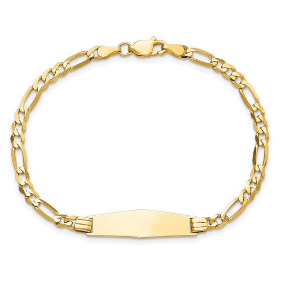 14k Polished Solid Chain/Solid Plate Figaro Link Soft Diamond Shape 24.5x7.3mm Plate 8 inch ID Bracelet