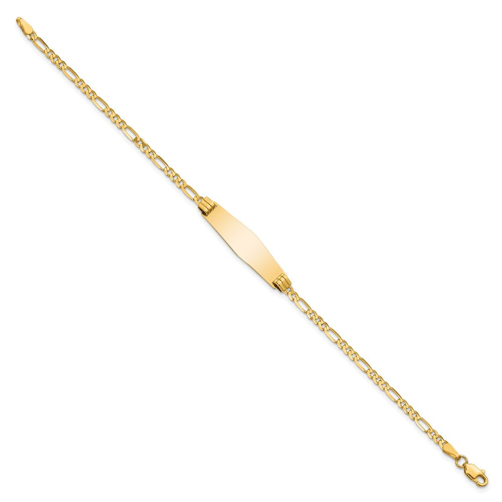 14k Polished Solid Chain/Solid Plate Figaro Link Soft Diamond Shape 24.5x7.3mm Plate 8 inch ID Bracelet