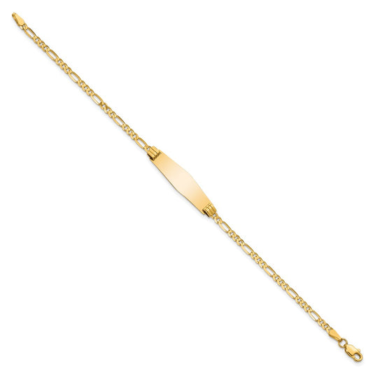 14k Polished Solid Chain/Solid Plate Figaro Link Soft Diamond Shape 24.5x7.3mm Plate 8 inch ID Bracelet