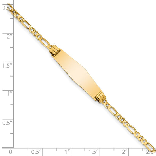 14k Polished Solid Chain/Solid Plate Figaro Link Soft Diamond Shape 24.5x7.3mm Plate 8 inch ID Bracelet