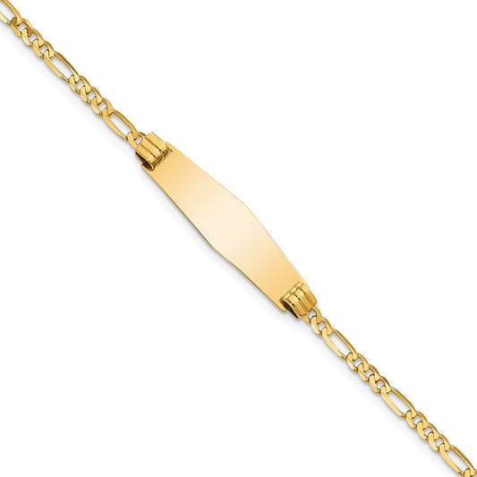 14k Polished Solid Chain/Solid Plate Figaro Link Soft Diamond Shape 24.5x7.3mm Plate 8 inch ID Bracelet