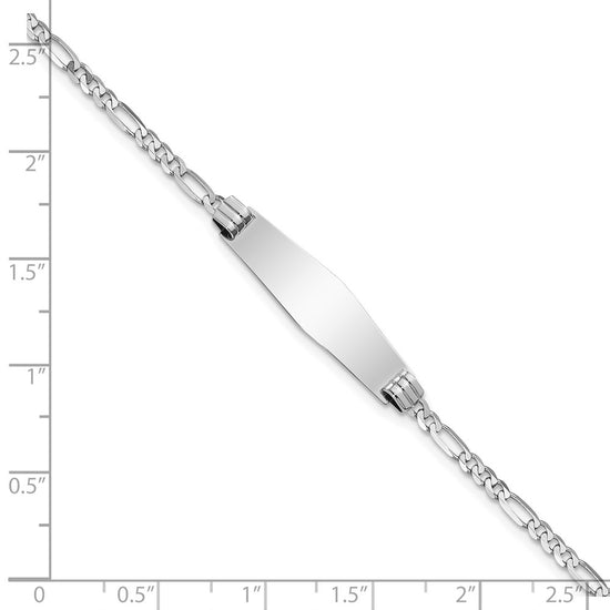 14k White Gold Polished Solid Chain/Solid Plate Figaro Link Soft Diamond Shape 24.5x7.5mm Plate 7 inch ID Bracelet