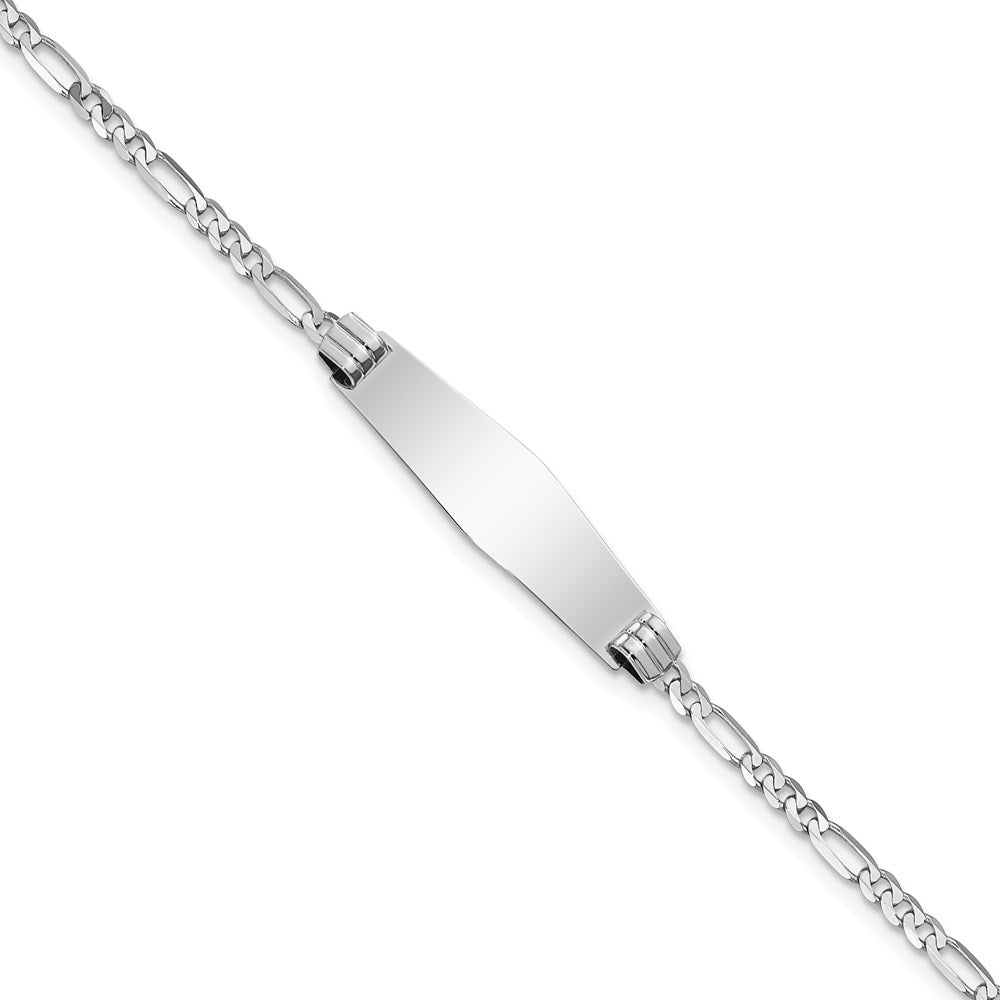 14k White Gold Polished Solid Chain/Solid Plate Figaro Link Soft Diamond Shape 24.5x7.5mm Plate 7 inch ID Bracelet