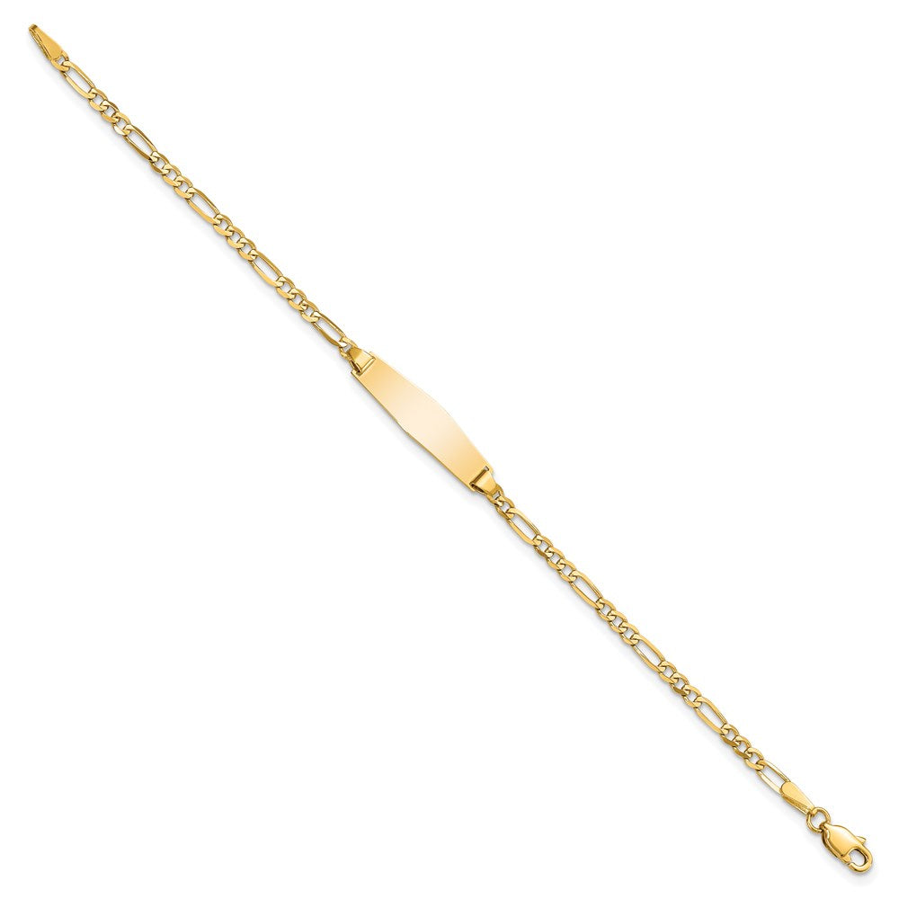 14k Polished Solid Chain/Solid Plate Figaro Link Soft Diamond Shape 19.5x5mm Plate 7 inch ID Bracelet