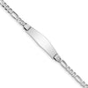14k White Gold Polished Solid Chain/Solid Plate Figaro Link Soft Diamond Shape 33x9mm Plate 7 inch ID Bracelet