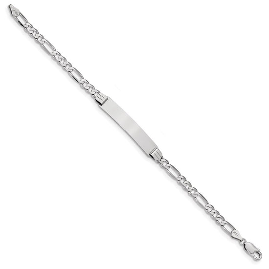 14k White Gold Polished Solid Chain/Solid Plate Figaro Link 33.5x6mm Plate 7 inch ID Bracelet