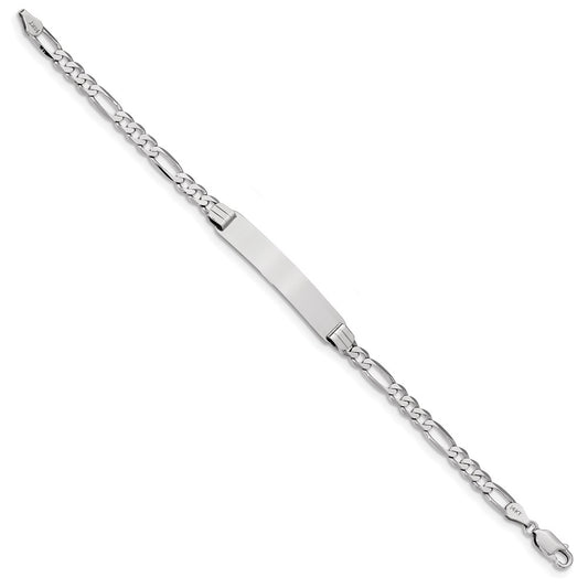 14k White Gold Polished Solid Chain/Solid Plate Figaro Link 33.5x6mm Plate 7 inch ID Bracelet