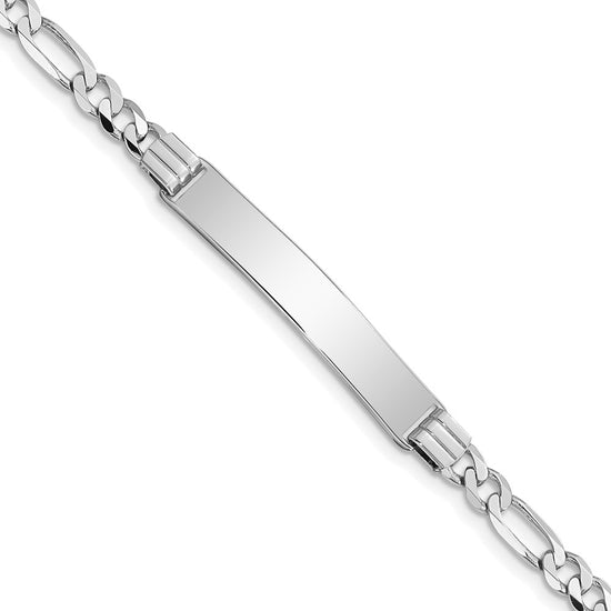 14k White Gold Polished Solid Chain/Solid Plate Figaro Link 33.5x6mm Plate 7 inch ID Bracelet