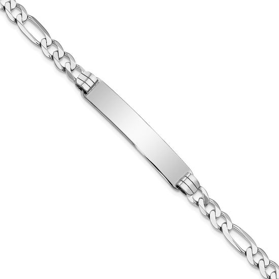 14k White Gold Polished Solid Chain/Solid Plate Figaro Link 38.5x8mm Plate 7 inch ID Bracelet
