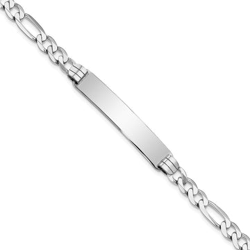 14k White Gold Polished Solid Chain/Solid Plate Figaro Link 38.5x8mm Plate 7 inch ID Bracelet