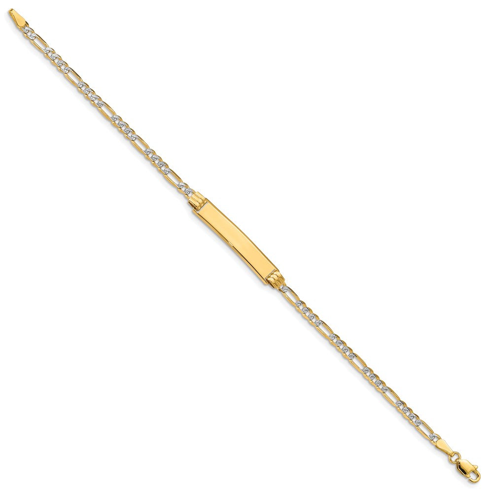 14k Polished with Rhodium Pav‚ Solid Chain/Solid Plate Figaro Link 25.5x5mm Plate 8 inch ID Bracelet