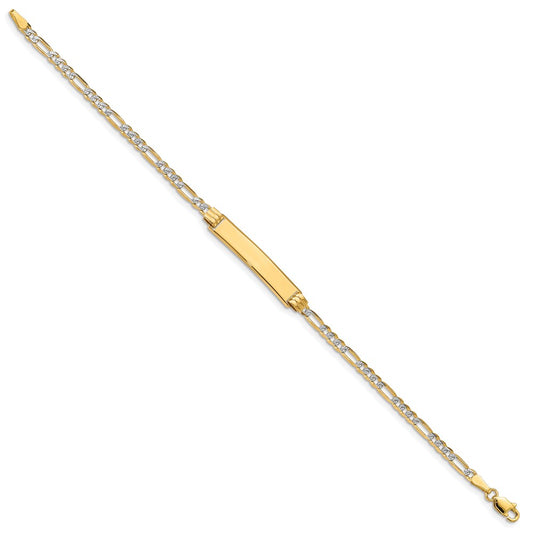 14k Polished with Rhodium Pav‚ Solid Chain/Solid Plate Figaro Link 25.5x5mm Plate 8 inch ID Bracelet