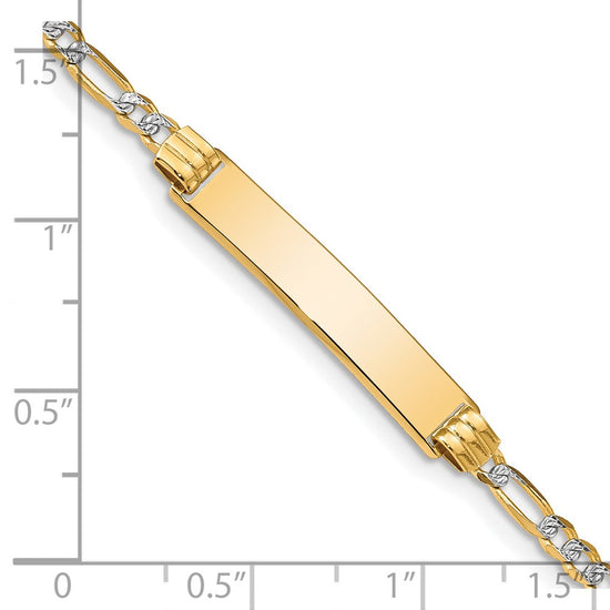 14k Polished with Rhodium Pav‚ Solid Chain/Solid Plate Figaro Link 25.5x5mm Plate 8 inch ID Bracelet
