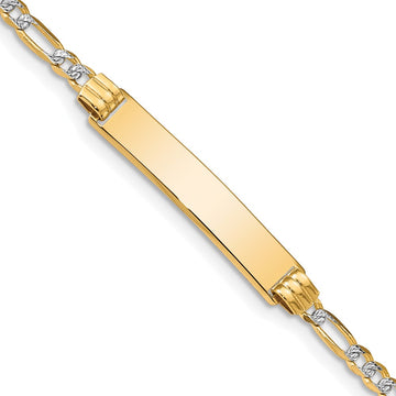 14k Polished with Rhodium Pav‚ Solid Chain/Solid Plate Figaro Link 25.5x5mm Plate 8 inch ID Bracelet