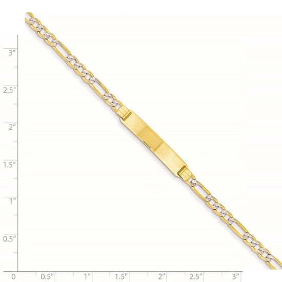 14k Polished with Rhodium Pav‚ Solid Chain/Solid Plate Figaro Link 25.5x5mm Plate 7 inch ID Bracelet