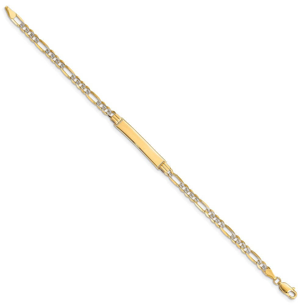 14k Polished with Rhodium Pav‚ Solid Chain/Solid Plate Figaro Link 25.5x5mm Plate 8 inch ID Bracelet