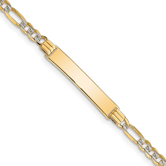 14k Polished with Rhodium Pav‚ Solid Chain/Solid Plate Figaro Link 25.5x5mm Plate 8 inch ID Bracelet