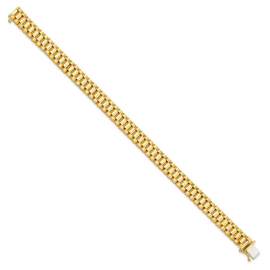 14k Polished and Satin 8mm Mens Fancy Link 8 inch Bracelet