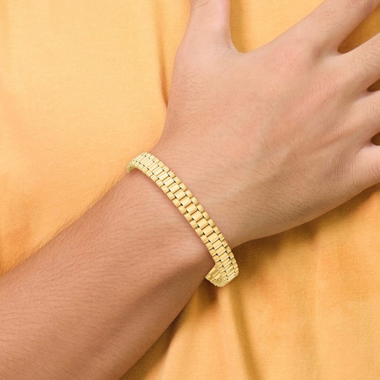 14k Polished and Satin 8mm Mens Fancy Link 8 inch Bracelet