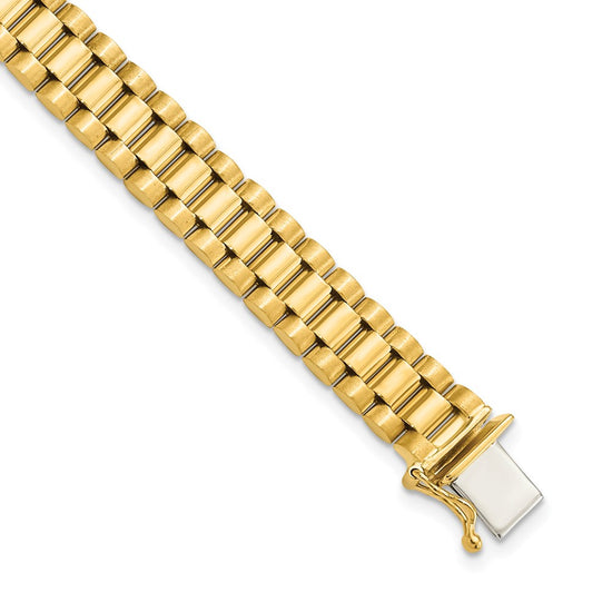 14k Polished and Satin 8mm Mens Fancy Link 8 inch Bracelet