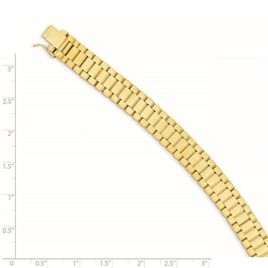 14k Polished and Satin 10mm Mens Fancy Link 8 inch Bracelet