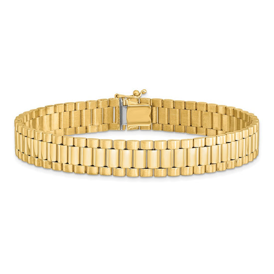 14k Polished and Satin 10mm Mens Fancy Link 8 inch Bracelet
