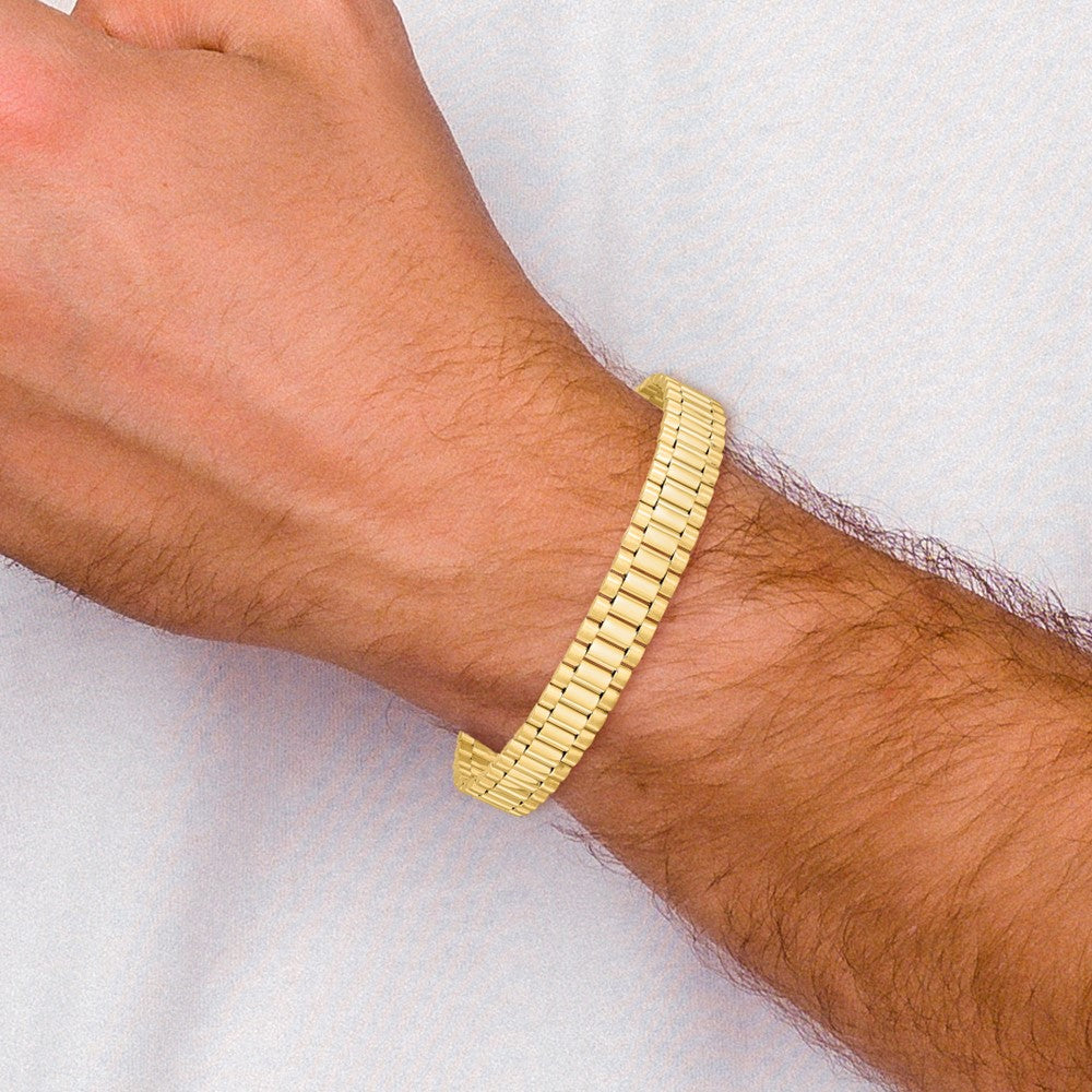 14k Polished and Satin 10mm Mens Fancy Link 8 inch Bracelet