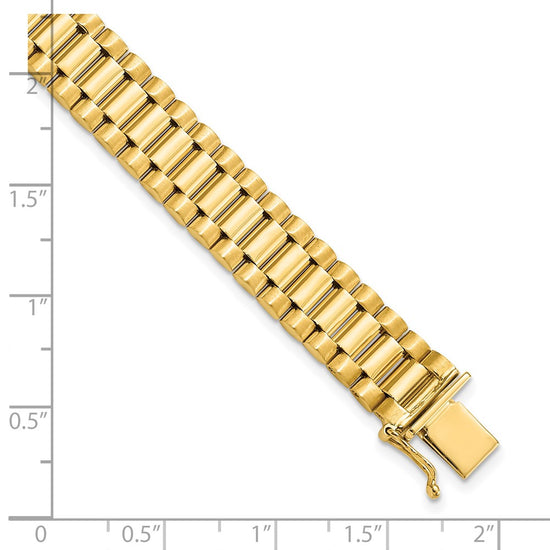 14k Polished and Satin 10mm Mens Fancy Link 8 inch Bracelet