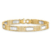 14k Two-tone High Polished 7.4mm Fancy Bar Link 8.5 inch Mens Bracelet