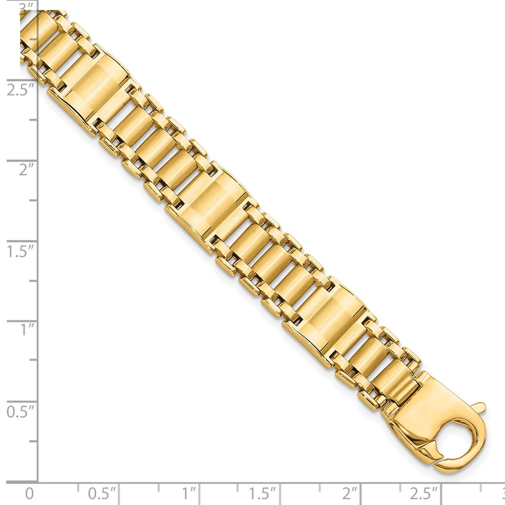 14k Satin and Polished 12mm Fancy Link 8.5 inch Mens Bracelet