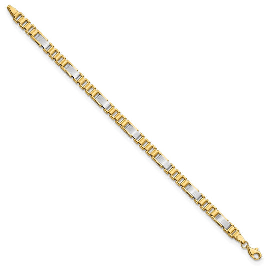 14k Two-tone Brushed and Polished 8.5mm Fancy Link 8 inch Bracelet