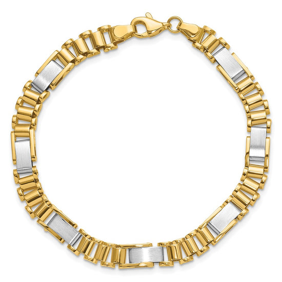14k Two-tone Brushed and Polished 8.5mm Fancy Link 8 inch Bracelet