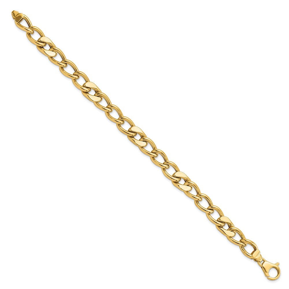 14K Polished 7.5mm Fancy Mixed Curb Link 8.5 inch Mens Bracelet