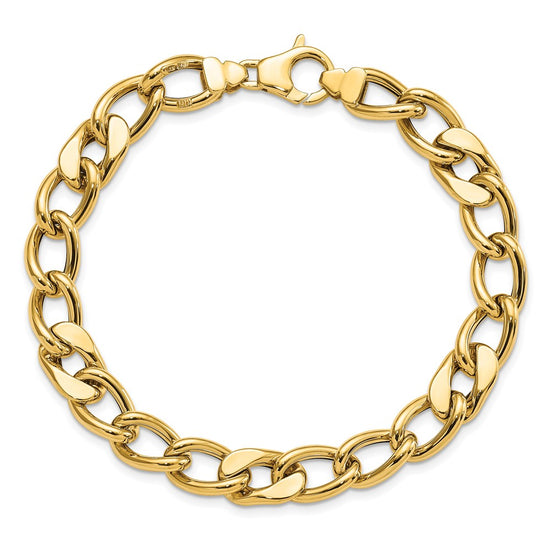 14K Polished 7.5mm Fancy Mixed Curb Link 8.5 inch Mens Bracelet