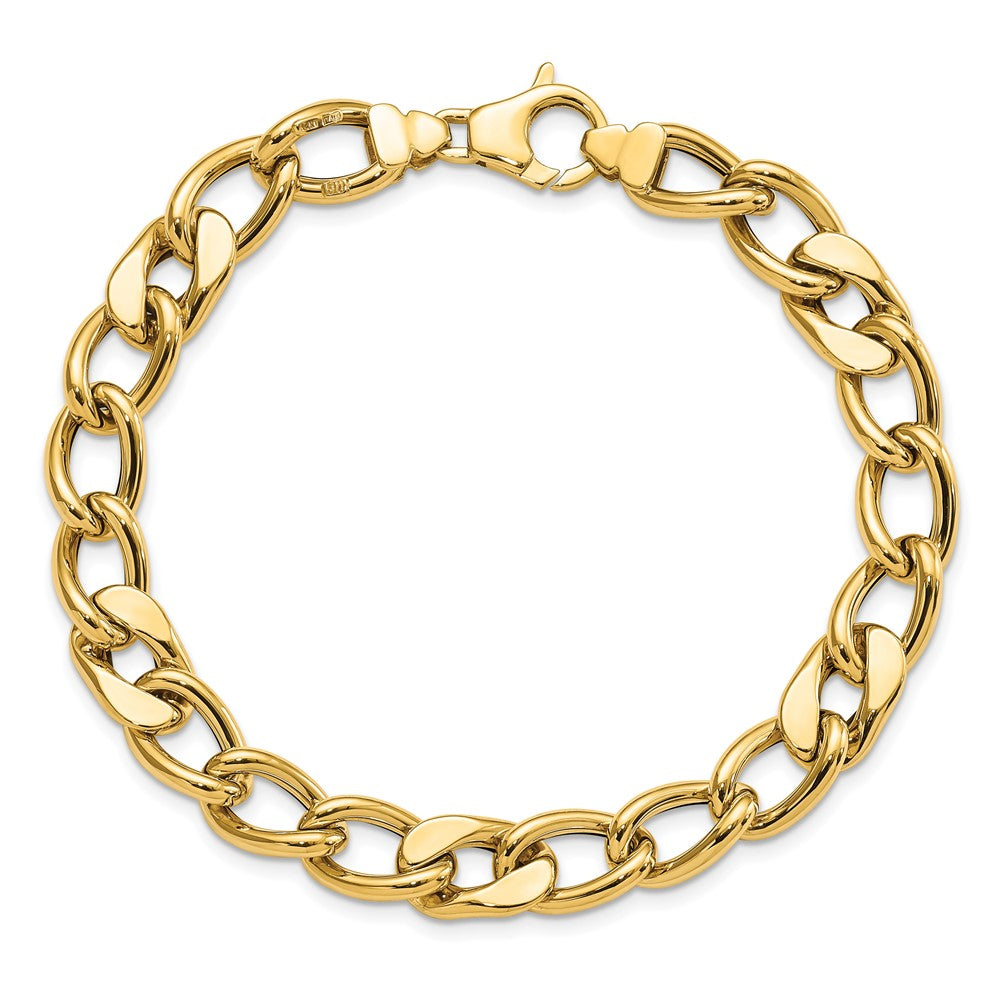 14K Polished 7.5mm Fancy Mixed Curb Link 8.5 inch Mens Bracelet