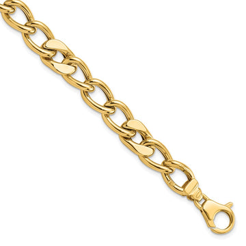 14K Polished 7.5mm Fancy Mixed Curb Link 8.5 inch Mens Bracelet
