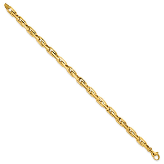 14K Polished 6.5mm Fancy Long Cable Link Mens 8.25 inch Bracelet