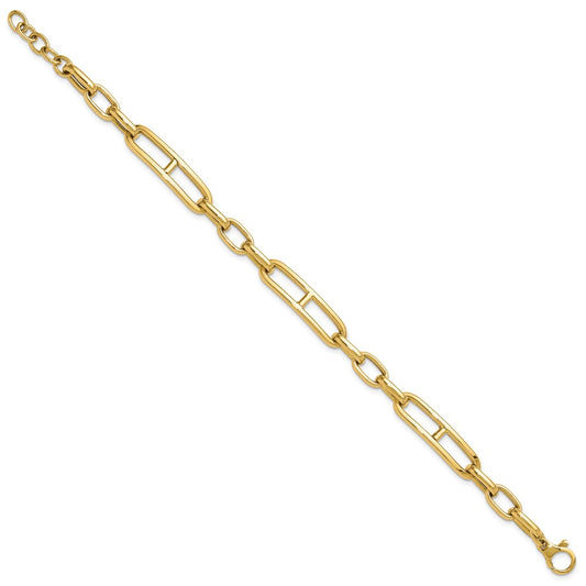 14K Polished 7.4mm Fancy Open Link Cable 8 inch Bracelet