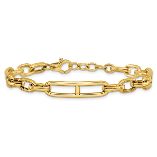 14K Polished 7.4mm Fancy Open Link Cable 8 inch Bracelet