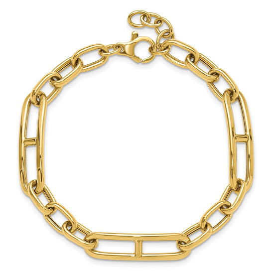 14K Polished 7.4mm Fancy Open Link Cable 8 inch Bracelet