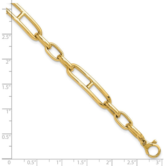 14K Polished 7.4mm Fancy Open Link Cable 8 inch Bracelet