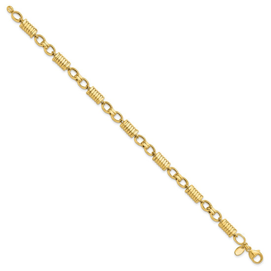 14k Polished and Grooved 5.4mm Fancy Link 8.5 inch Mens Bracelet