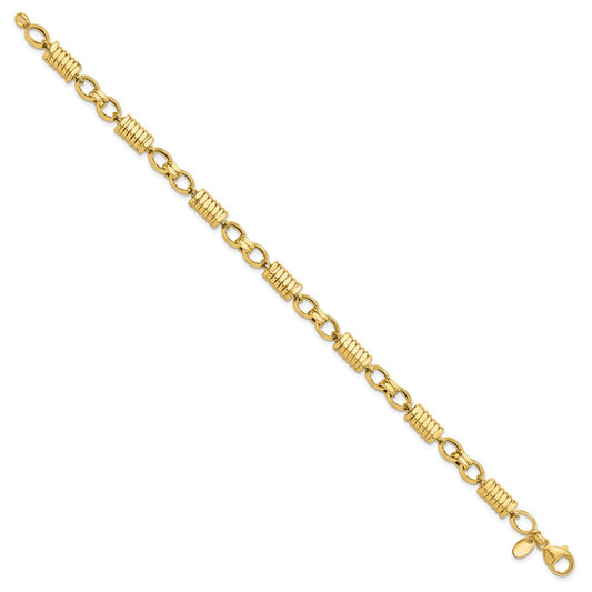 14k Polished and Grooved 5.4mm Fancy Link 8.5 inch Mens Bracelet