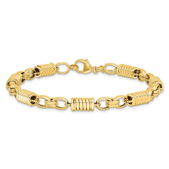 14k Polished and Grooved 5.4mm Fancy Link 8.5 inch Mens Bracelet