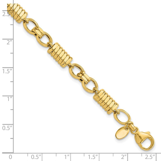 14k Polished and Grooved 5.4mm Fancy Link 8.5 inch Mens Bracelet