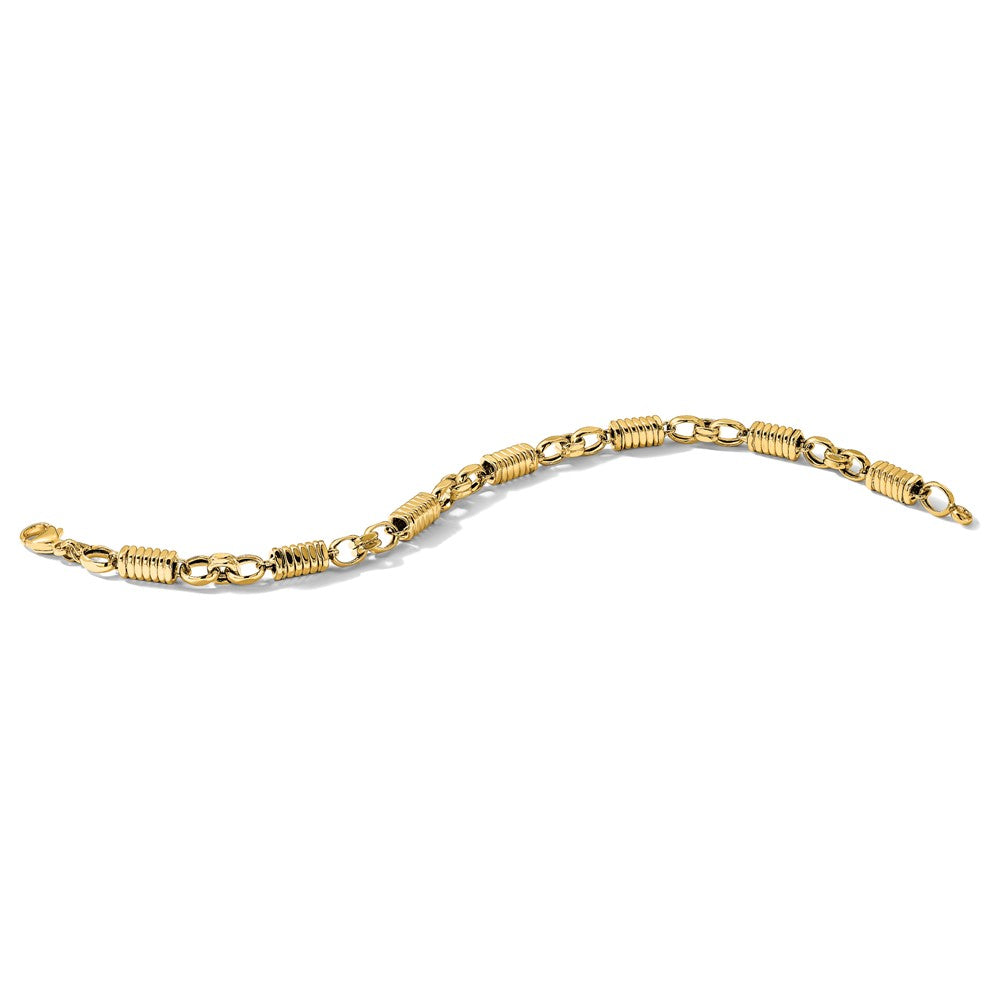 14k Polished and Grooved 5.4mm Fancy Link 8.5 inch Mens Bracelet